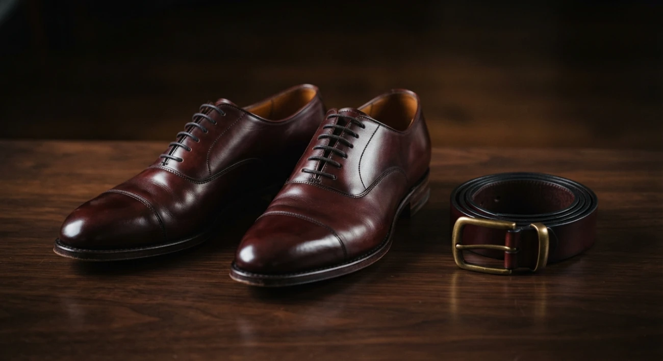 Bespoke shoes in Bangkok, oxblood leather oxfords and a matching belt by Om Fashion