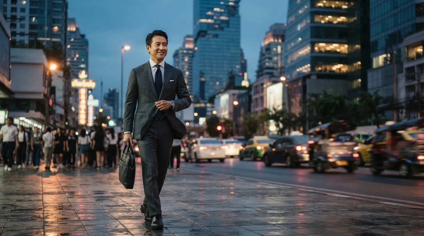 Businessman in a bespoke suit from Om Fashion, the best tailor in Silom, Bangkok