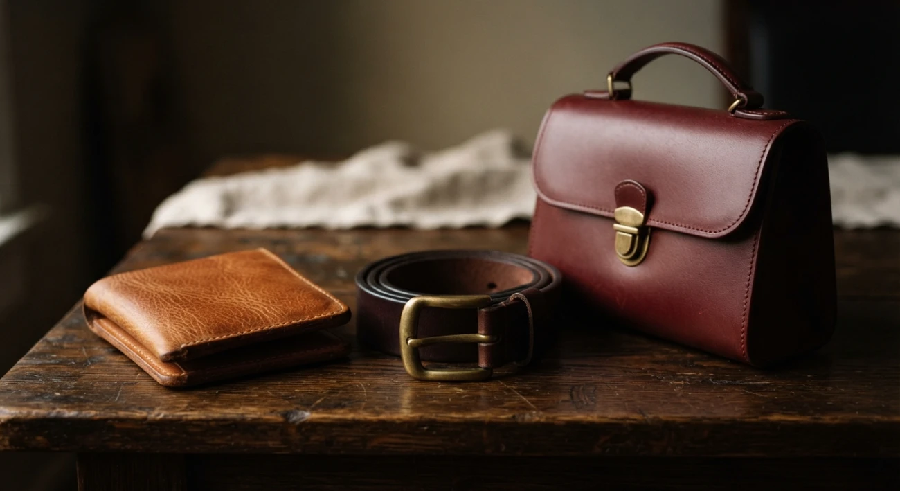 Custom leather goods in Bangkok, a handmade wallet, belt and handbag by Om Fashion
