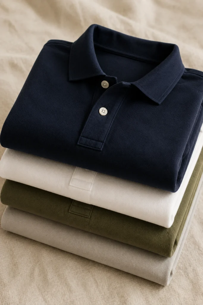 Folded custom cotton pique polo shirts made to measure in Bangkok