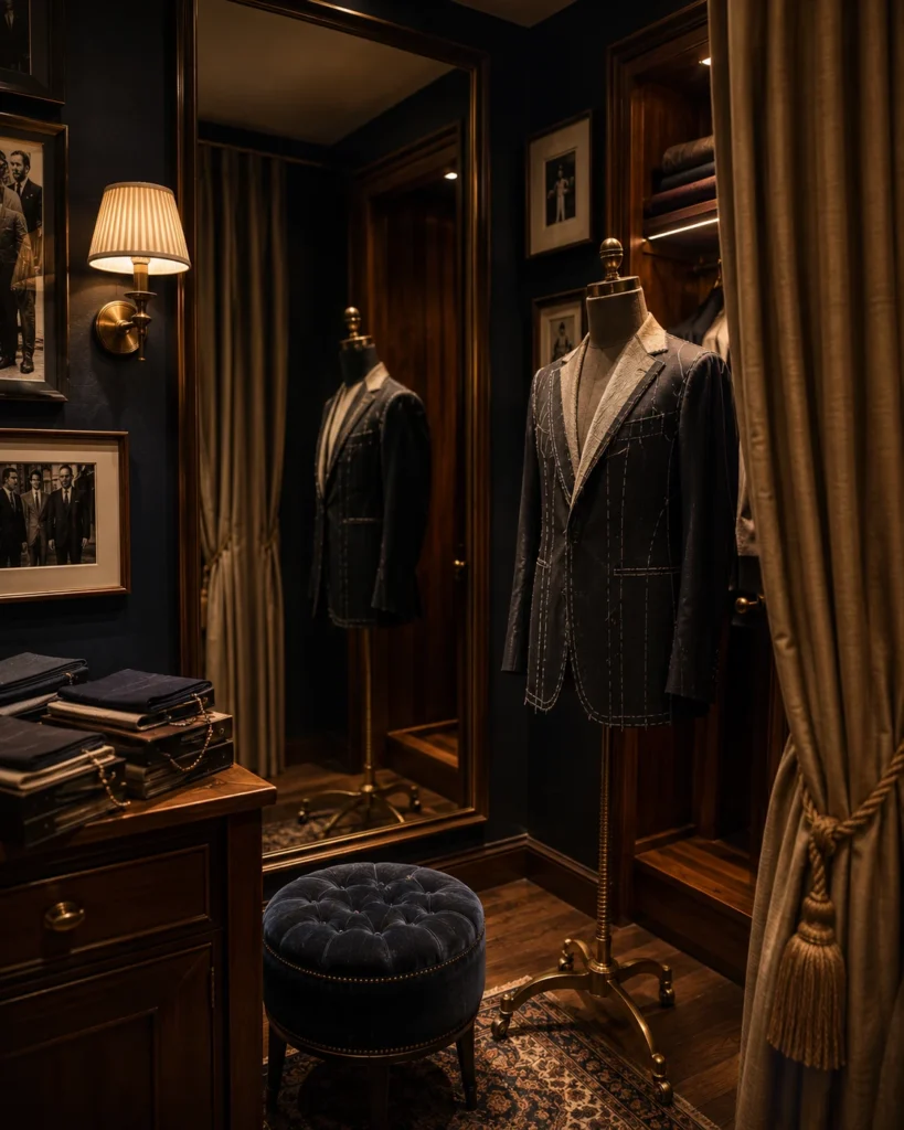Fitting room at Om Fashion, a master tailor in Bangkok serving men and women