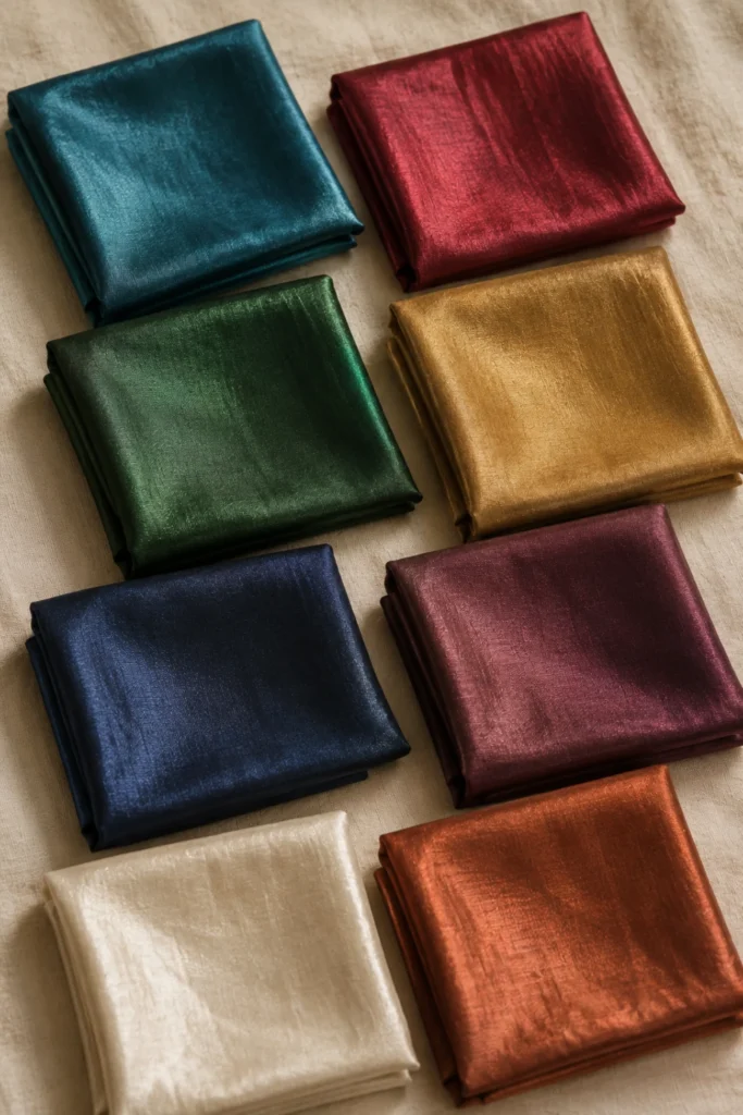 Folded Thai silk in a range of colors for custom sleepwear in Bangkok
