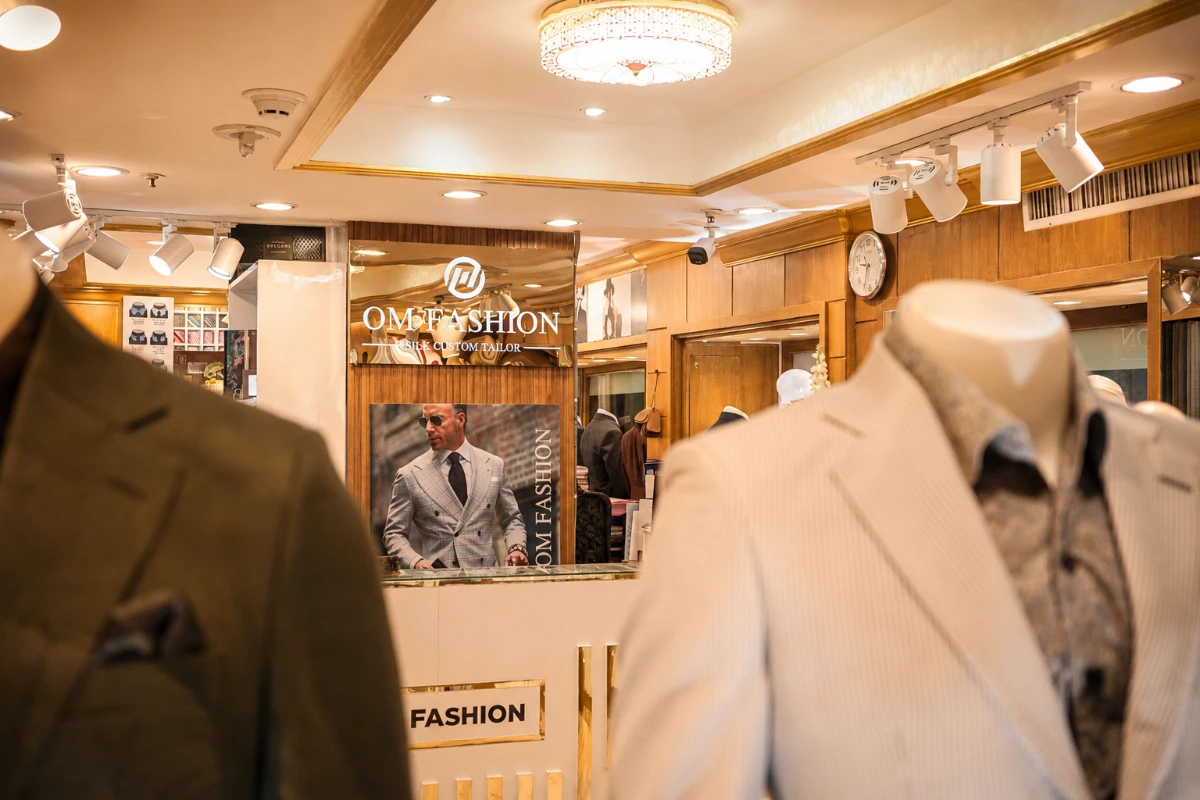Charcoal three-piece bespoke suit hand-cut at Om Fashion Bangkok