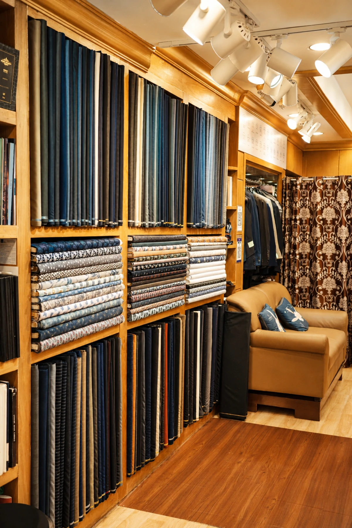 Suit fabrics and swatches at the bespoke suit gallery in Bangkok